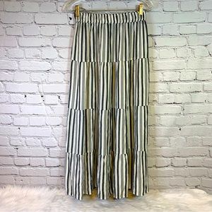 Loft Black and White Striped Tired Maxi Skirt Side XS